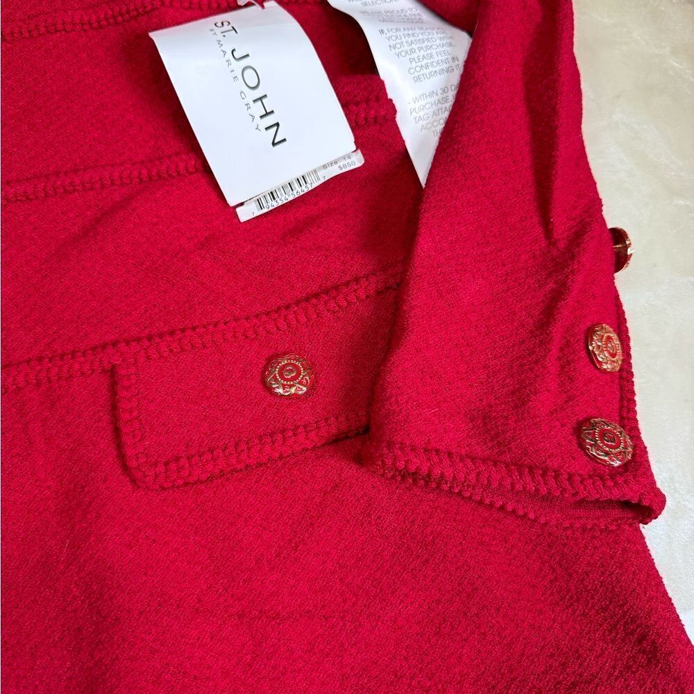 St. John Red Zip-Front Knit Jacket - Picture 4 of 11